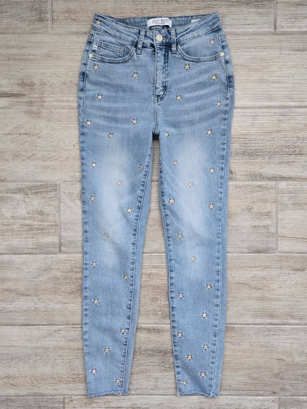 Judy Blue Skinny Fit Embroidered Stars Jeans Womens Light Blue Hig Rise 3/26